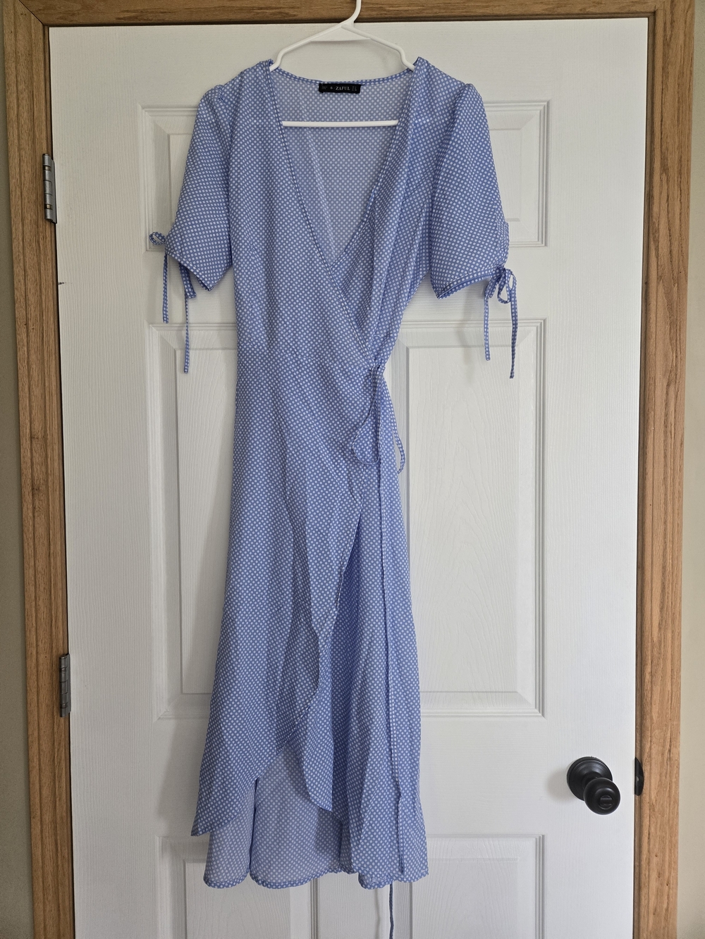 Zaful Light Blue Polka Dot Wrap High-Low Dress